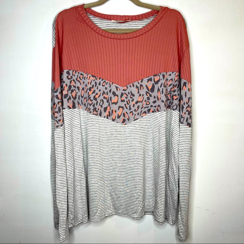 Long Sleeve 3X Stripe and Animal Print Shirt